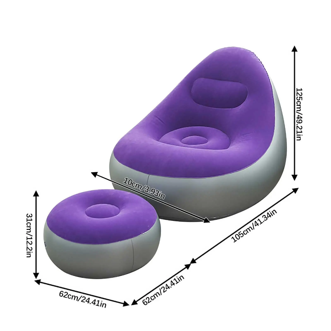 Fauteuil Gonflable Confort + Repose-Pieds – Idéal Intérieur et Extérieur