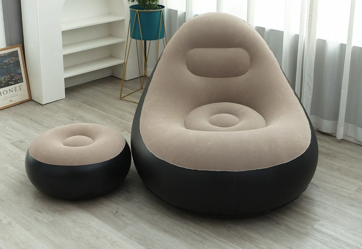 Fauteuil Gonflable Confort + Repose-Pieds – Idéal Intérieur et Extérieur