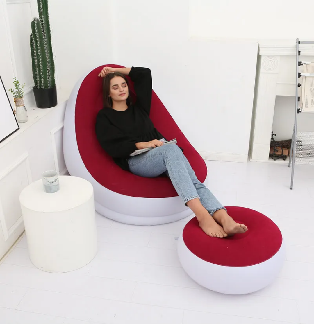 Fauteuil Gonflable Confort + Repose-Pieds – Idéal Intérieur et Extérieur