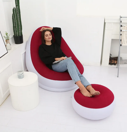 Fauteuil Gonflable Confort + Repose-Pieds – Idéal Intérieur et Extérieur