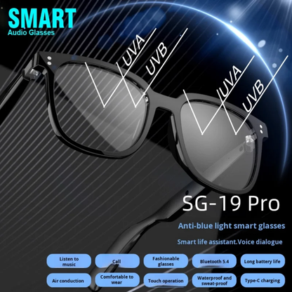 Lunettes Bluetooth VibeSound Duo – Lentilles anti-lumière bleue & solaires interchangeables